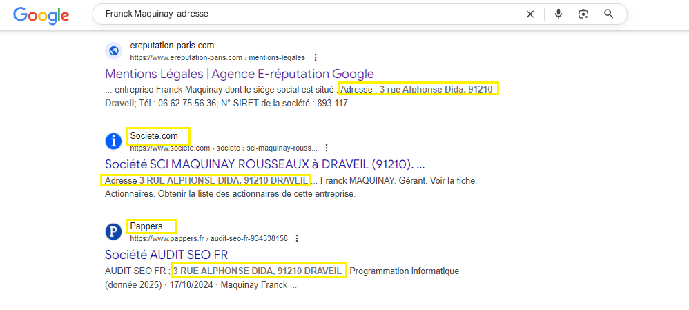 annuaire adresse personnelle